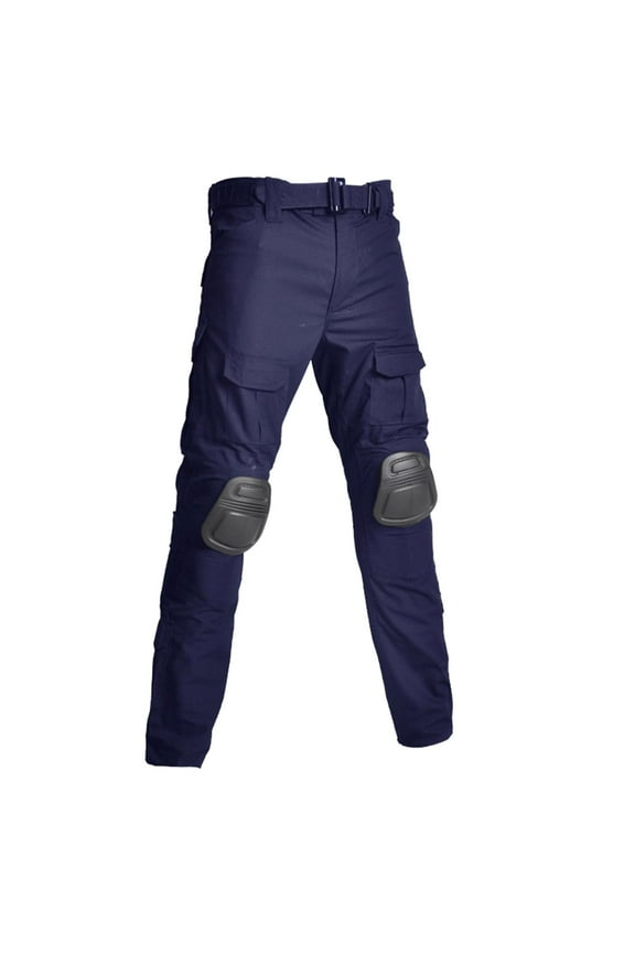 Men's Tactical Pants with Knee Pads Big and Tall Waterproof Functional Pants Cargo Pants No Belt Blue XXXL
