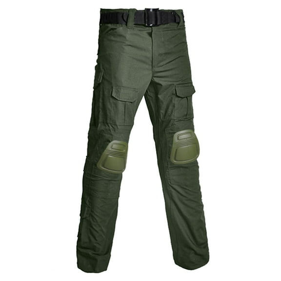 YUGYXL Men's Tactical Pants with Knee Pads Big and Tall Waterproof Functional Pants Cargo Pants No Belt Green XXXL