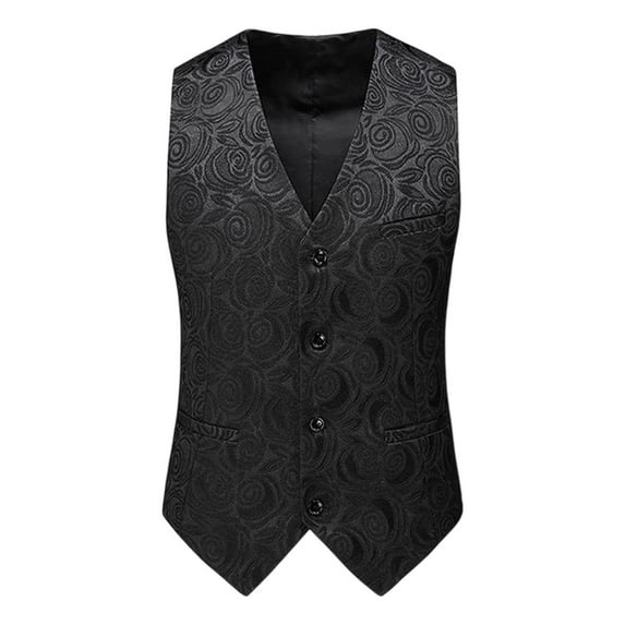 YUGYXL Men's V-Neck Suit Vest Slim Fit Formal Lightweight Dress Waistcoat Casual Floral Business Vests Black L