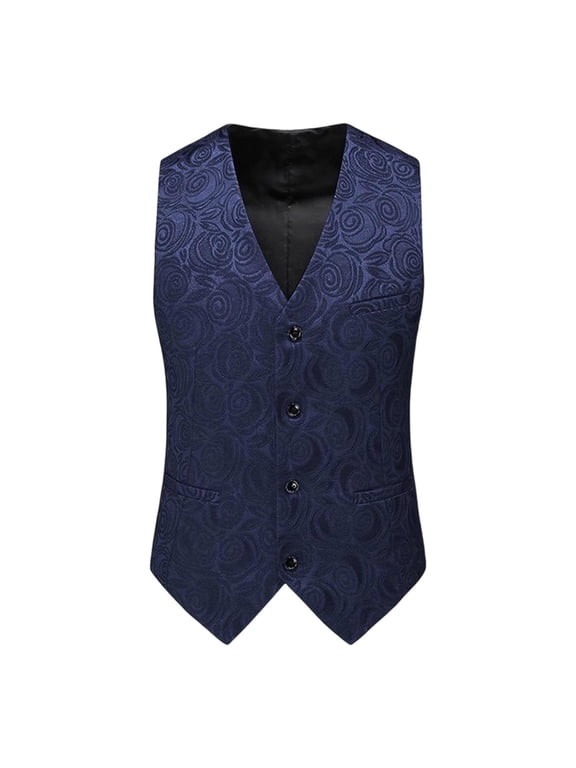 Men's V-Neck Suit Vest Slim Fit Formal Lightweight Dress Waistcoat Casual Floral Business Vests Navy L