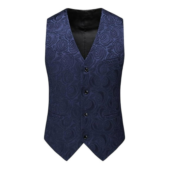 YUGYXL Men's V-Neck Suit Vest Slim Fit Formal Lightweight Dress Waistcoat Casual Floral Business Vests Navy M