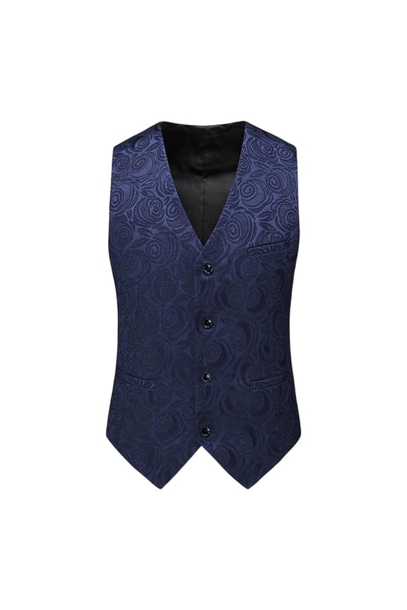 Men's V-Neck Suit Vest Slim Fit Formal Lightweight Dress Waistcoat Casual Floral Business Vests Navy XXL