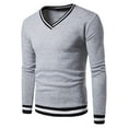 thumbnail image 1 of YUGYXL Men's V Neck Sweatshirt Casual Athletic Sweater Shirts Fall Long Sleeve Contrast Color Pullover Top for Men Gray M, 1 of 7