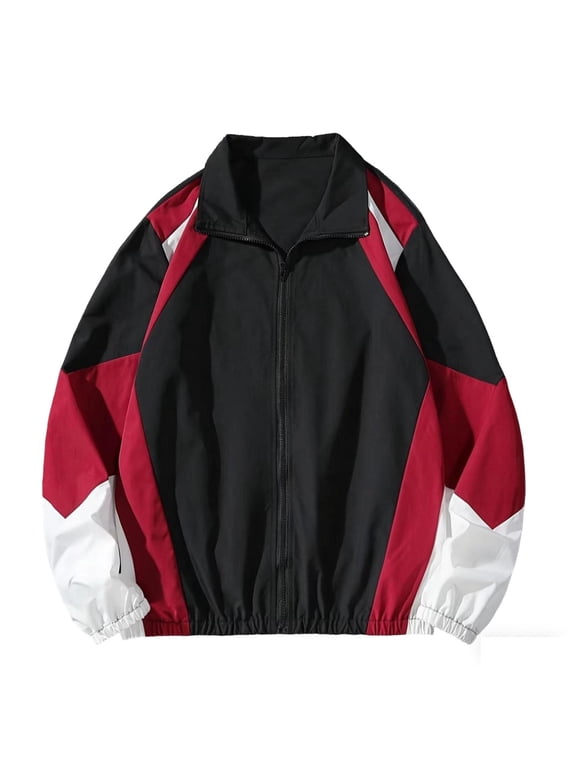 Men's Varsity Jacket Zipper Color Block Windbreaker Jackets Coats | Long Sleeve, Streetwear Red Jackets