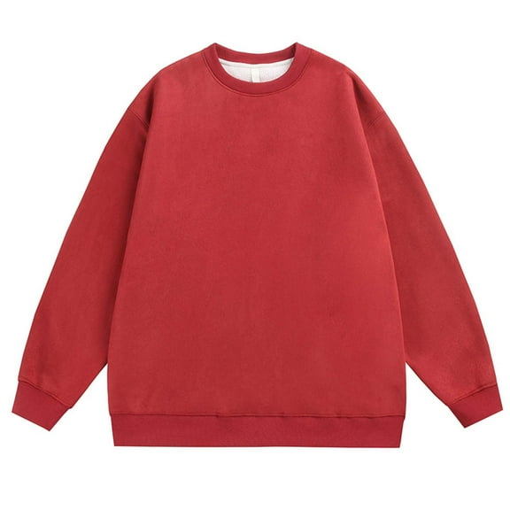 YUGYXL Men's Vintage Suede Crewneck Sweatshirt Stylish Fall Winter Loose Long Sleeve Pullover Workout Tee Tops Wine L