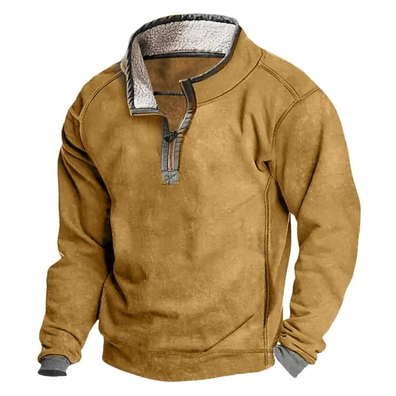 YUGYXL Men's Western Fleece Jackets Sweatshirts Vintage Quarter Zip Pullover Western Casual Long Sleeve Country Sweatshirt Khaki M