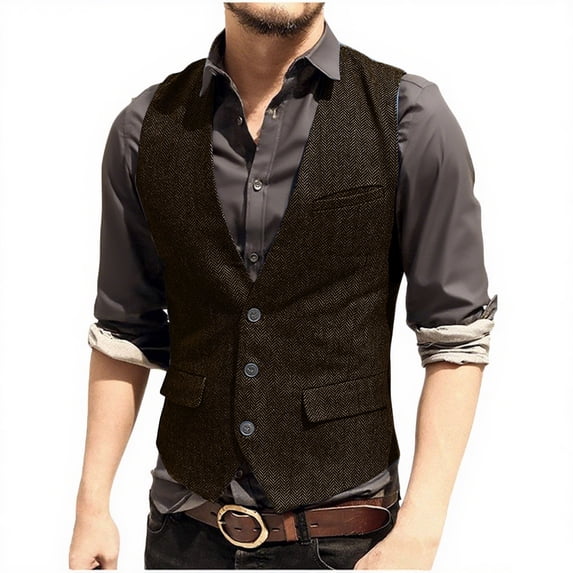 YUGYXL Men's Western Vest Vintage Classic Work Suit Vests Retro Slim Fit Prom Waistcoats Coffee M