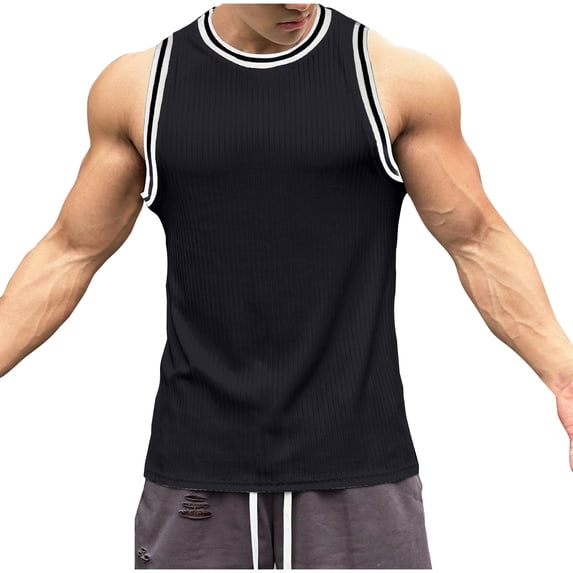 YUGYXL Mens Athletic Tank Tops Stretchy Slim Fit Muscle Summer Trendy Shirts Sleeveless Ribbed Soft Breathable Casual Tops Black M