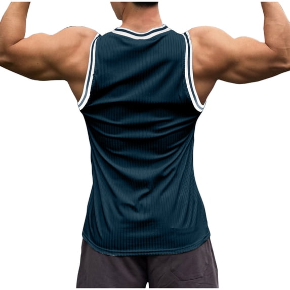 YUGYXL Mens Athletic Tank Tops Stretchy Slim Fit Muscle Summer Trendy Shirts Sleeveless Ribbed Soft Breathable Casual Tops Navy XXL