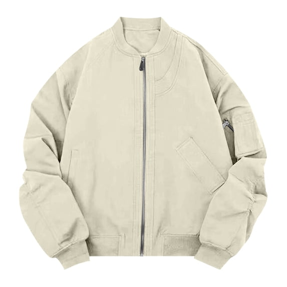 YUGYXL Mens Bomber Jacket Men's Lightweight Cotton Flight Bomber Jacket Casual Windbreaker Outfits Trendy Beige Jackets