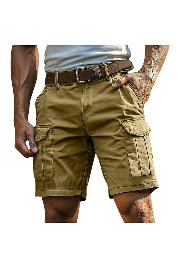 Mens Cargo Shorts with Multiple Pockets Button Zipper Hiking Shorts Big and Tall Outdoor Vacation Shorts A Khaki XXL