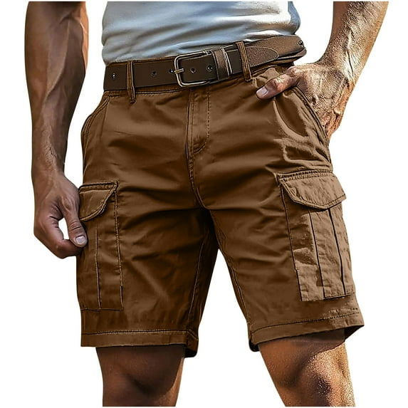 YUGYXL Mens Cargo Shorts with Multiple Pockets Button Zipper Hiking Shorts Big and Tall Outdoor Vacation Shorts Brown M