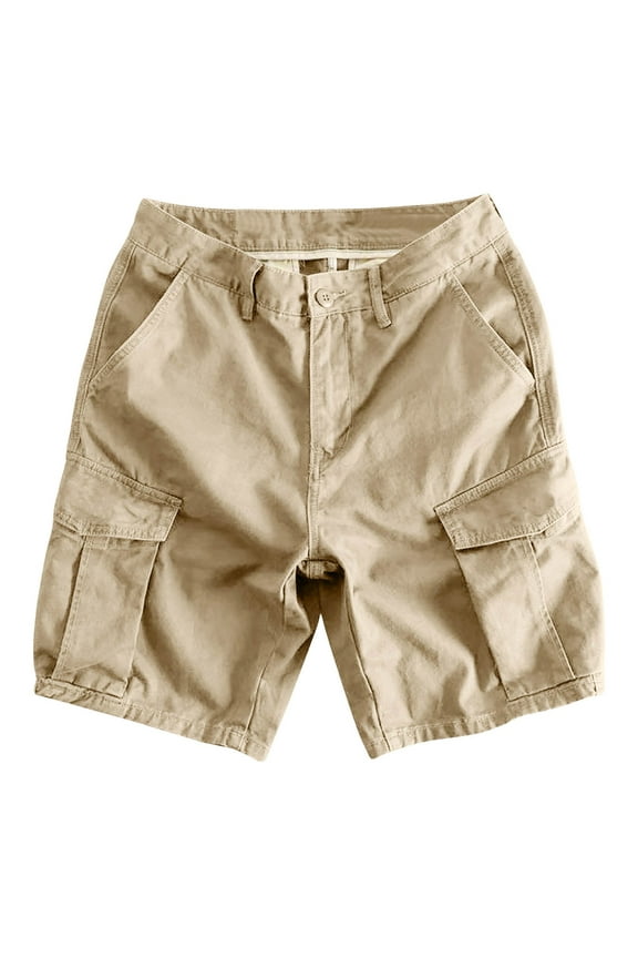 Mens Cargo Shorts with Multiple Pockets Button Zipper Hiking Shorts Big and Tall Outdoor Vacation Shorts Khaki S