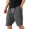 thumbnail image 1 of YUGYXL Mens Cotton Linen Shorts Drawstring Loose Golf Shorts with Pockets Summer Training Straight Shorts Dark Gray M, 1 of 7