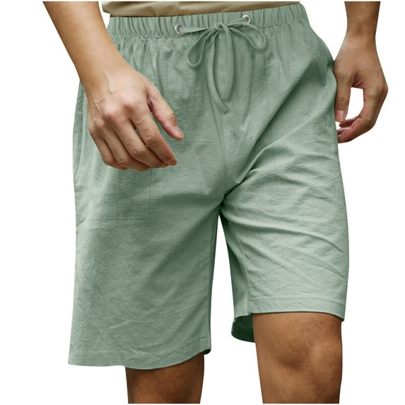 YUGYXL Mens Cotton Linen Shorts Plus Size Drawstring Loose Shorts Stretch Waist Lounge Shorts Fishing Shorts Mint Green XXXXXL