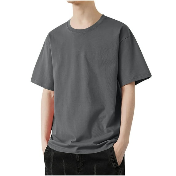 YUGYXL Mens Cotton Short Sleeve Shirts Big and Tall Baggy Tshirts Lounge Crew Neck Solid Color Summer Blouses Dark Gray XL