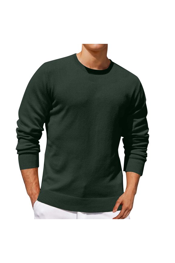 Mens Crewneck Sweater Crewneck Soft Jumper Tops Plus Size Knitted Pullover Sweaters Thermal Underwear Shirt Winter Army Green L
