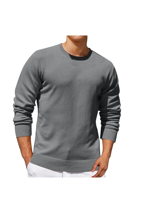 Mens Crewneck Sweater Crewneck Soft Jumper Tops Plus Size Knitted Pullover Sweaters Thermal Underwear Shirt Winter Gray L