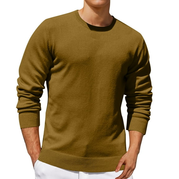 YUGYXL Mens Crewneck Sweater Crewneck Soft Jumper Tops Plus Size Knitted Pullover Sweaters Thermal Underwear Shirt Winter Yellow L
