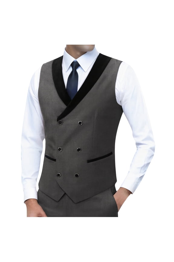 Mens Double Breasted Suit Vest Stylish Color Block Slim Fit Formal Business Dress Waistcoat for Tuxedo Prom Wedding Dark Gray XL