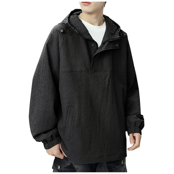 YUGYXL Mens Fashion Hoodies Breathable Textured Sweatshirts Long Sleeve Casual Lightweight Pullover Tops Black XXL