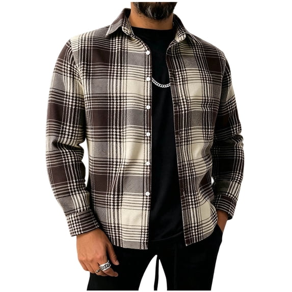 YUGYXL Mens Flannel Shirts Long Sleeve Button Down Shirt with Pocket Casual Shirts Work Shirts for Men Khaki Jackets