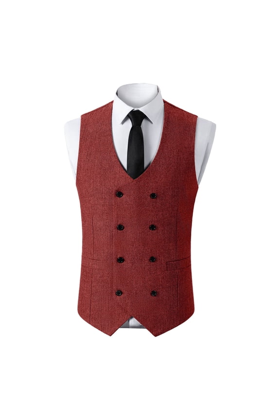 Mens Formal Suit Vest Solid Slim Fit Vest Dress Double Breasted V Neck Waistcoat Business Wedding Casual Vests Red XL