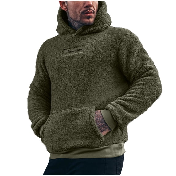 YUGYXL Mens Fuzzy Sherpa Hoodie Pullover Sweatshirts Fit Cozy Pocket Long Sleeve Winter Hooded Sweatshirt Outwear Green XXL