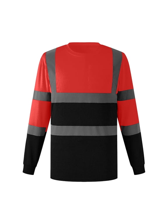 Mens High Visibility Safety Shirts with Reflective Strips and Pocket Long Sleeve Quick Dry Mesh Construction Work Shirt Red XXXL