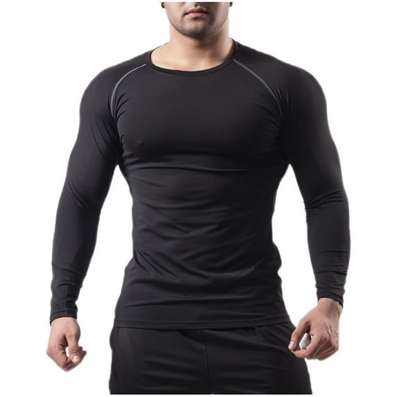 YUGYXL Mens Lightweight Shirt Long Sleeve Athletic Workout T-Shirts Top Active Sport Baselayer Undershirt Gear Shirts Dry Fit Black S