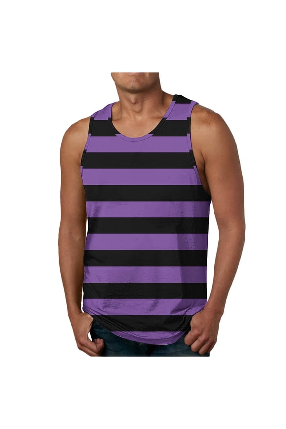 Mens Quick-Dry Workout Lightweight Training Singlet Athletic Muscle Tank Tops for Men Color Block Stripe Purple S