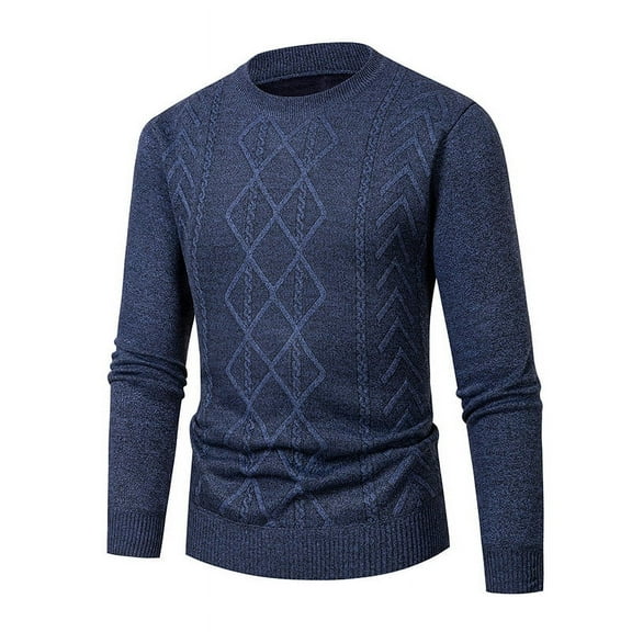YUGYXL Mens Slim Pullover Sweater O Neck Casual Knitting Pullovers Warm Knitted Tops Navy L