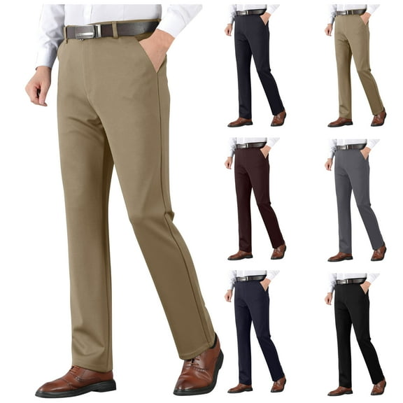 YUGYXL Mens Straight Business Pants Thin Lightweight Zippers Office Pants No Belt Blue L