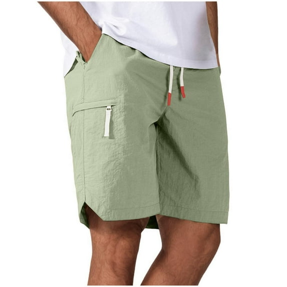YUGYXL Mens Straight Cargo Shorts Drawstring Big and Tall Loose Hiking Shorts with Zipper Pockets Outdoor Exercise Shorts Green M