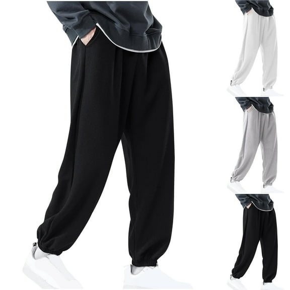 YUGYXL Mens Stretch Waist Sweatpants Drawstring Comfortable Tapered Pants with Pockets Active Joggers Pants Workout Pants White L