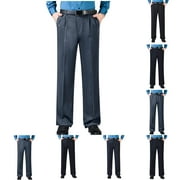 YUGYXL DEALS YUGYXL Mens Suit Pants Comfy Straight Pants Front Zipper Lightweight Business Pants Office Pants No Belt Black XXXL