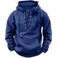 thumbnail image 1 of YUGYXL Mens Tactical Sweatshirts Lace Up Hooded Pullover Long Sleeve Cargo Workout Outdoor Hoodies with Pockets Dark Blue L, 1 of 4