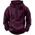 thumbnail image 1 of YUGYXL Mens Tactical Sweatshirts Lace Up Hooded Pullover Long Sleeve Cargo Workout Outdoor Hoodies with Pockets Wine XL, 1 of 4