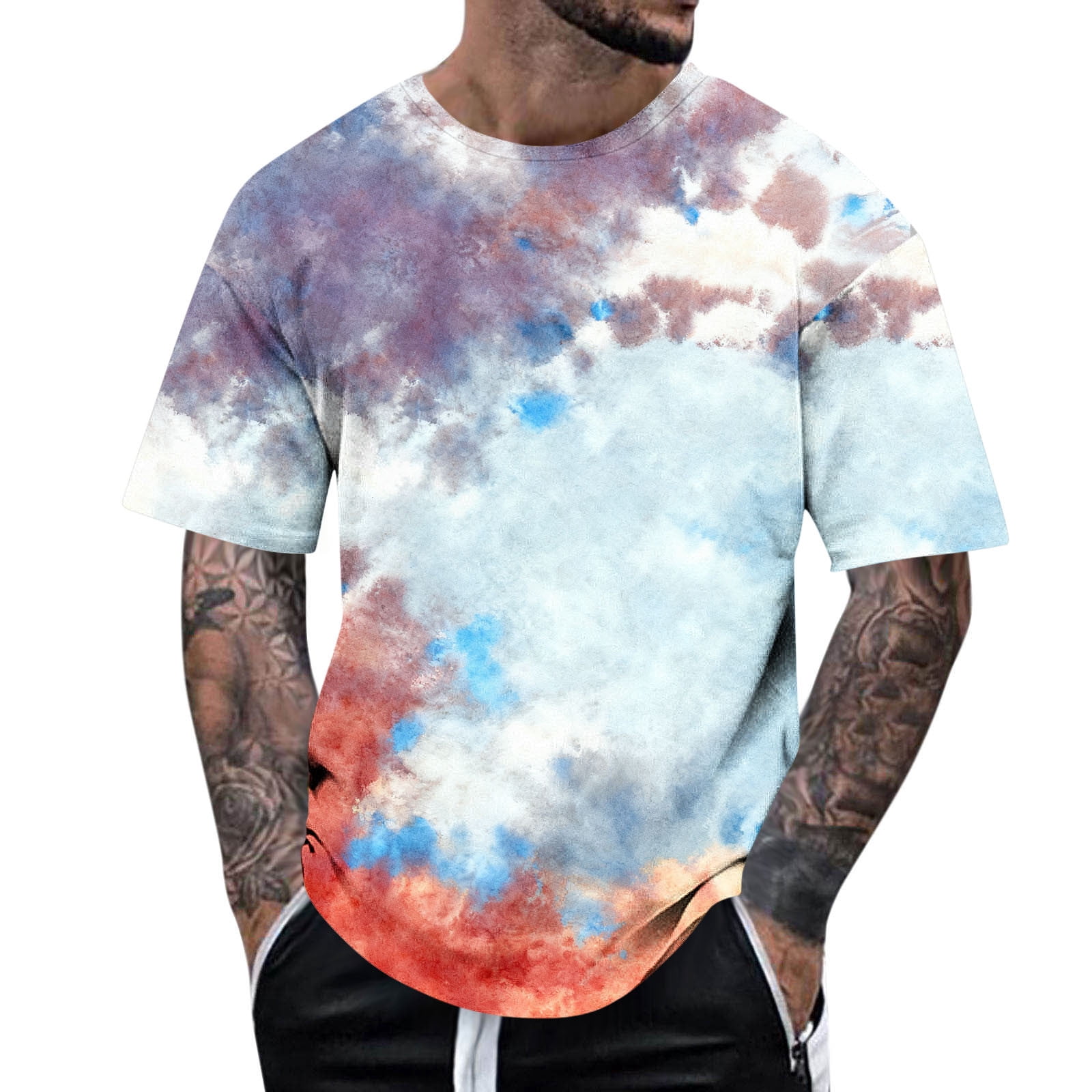YUGYXL Mens Tie-Dye T Shirt Short Sleeve Crew Neck Fitted Colorful