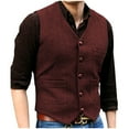 thumbnail image 1 of YUGYXL Mens Vintage Tweed Suit Vest V Neck Casual Wool Waistcoat for Wedding Groomsmen Wine M, 1 of 4