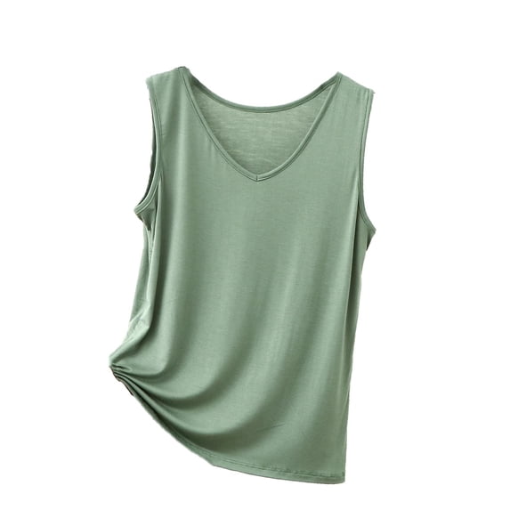YUGYXL Modal Tank Tops for Women V Neck Sleeveless Summer Casual Basic Shirts Solid Color Loose Fit Basic Clothes Green XXL
