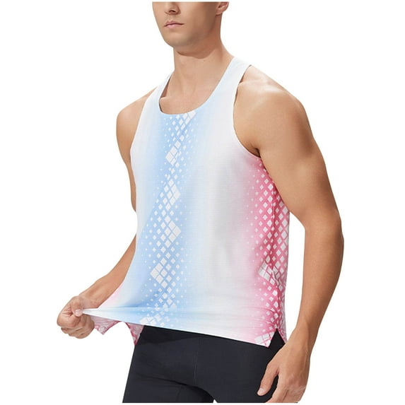 YUGYXL Muscle Workout Tank Top for Men Casual Workout Sleeveless Shirts Gym Gradient T Shirt Running Beach Loose Fit Tees Light Blue XL