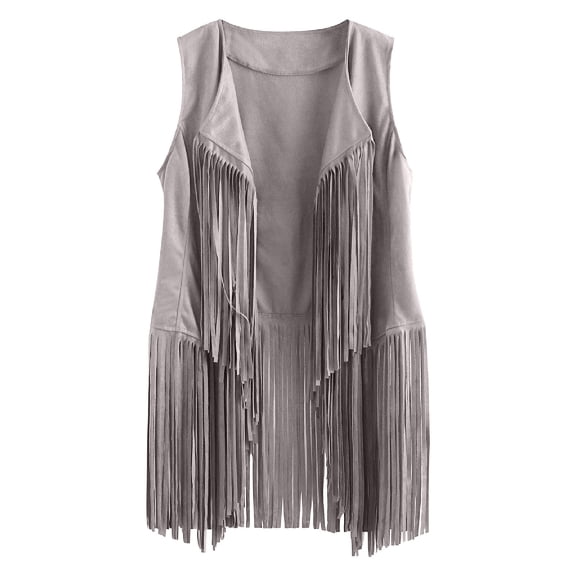YUGYXL New Tassels Fringe Sleeveless Vest Cardigan Waistcoat Jacket Outwear Tops Gray XXXL