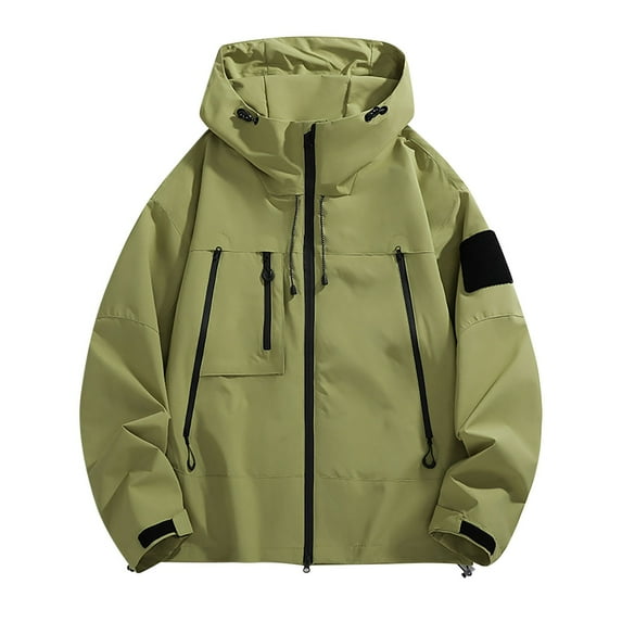 YUGYXL Outdoor Jacket for Women Casual Decorative Zipper Hooded Windbreaker Mountain Windproof Raincoat Lightweight Loose Outerwear 2025 Green,S