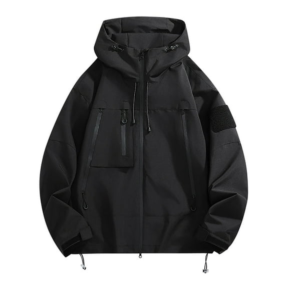 YUGYXL Outdoor Jacket for Women Casual Decorative Zipper Hooded Windbreaker Mountain Windproof Raincoat Lightweight Loose Outerwear Black,S