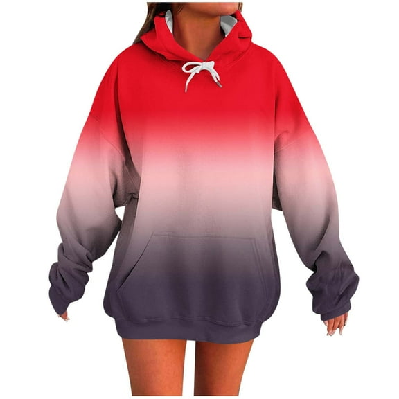 YUGYXL Oversized Hoodies for Women Plus Size Drawstring Graphic Hoodie Loose Preppy Sweatshirt with Pocket Womens Pullover Red XL