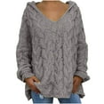 thumbnail image 1 of YUGYXL Oversized Sweaters for Womens Chunky Cable Knit Pullover Hooded Sweaters V Neck Long Sleeve Loose Hoodies Knitwear Clothes Gray S, 1 of 7