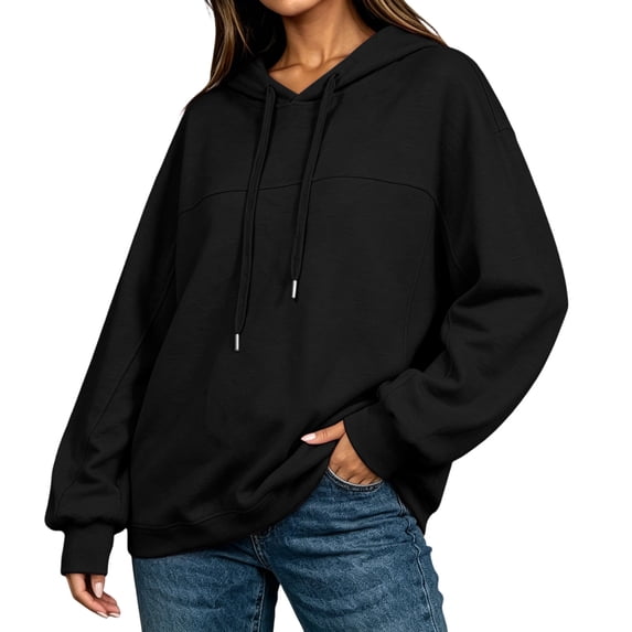 YUGYXL Oversized Sweatshirt for Women Trendy Casual Fall Hooded Sweatshirts Long Sleeve Athletic Comfy Pullover Black Hoodie S