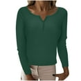 thumbnail image 1 of YUGYXL Oversized T Shirts for Women Vintage Long Sleeve Henley Shirt Button Down Slim Fit Tops Scoop Neck Ribbed Knit Tshirt Army Green L, 1 of 7