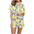 thumbnail image 1 of YUGYXL Pajama Set for Women 2 Piece Lemon Print Satin Short Sleeve Top and Shorts Yellow M, 1 of 5